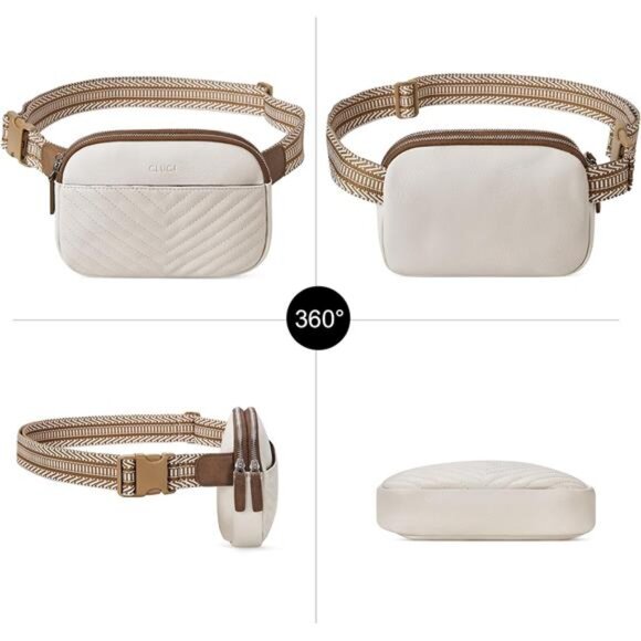 Mini Crossbody Waist Bag Adjustable Strap, Beige 02 - Picture 6 of 6